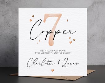 Personalised Copper Anniversary Card, 7th Wedding Anniversary Card,Seventh Anniversary Card, Friends 7th Anniversary,Copper Anniversary Gift