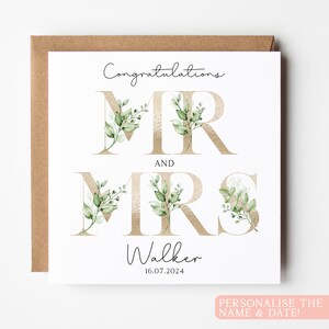 Carte de mariage personnalisée, Carte de mariage pour couple, Carte de date de mariage personnalisée, Carte de mariage feuille or et feuille verte, Carte de mariage pour couple