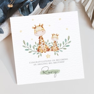 Carte personnalisée de félicitations grand frère, carte de nouveau bébé, carte de félicitations grande soeur, faire-part de grossesse, carte de frère girafe