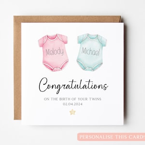 Carte personnalisée de nouveaux jumeaux, carte personnalisée de bébé de jumeaux, carte de bébé jumeaux, carte de bienvenue dans le monde jumeaux, carte de jumeaux nouveau-né