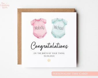 Personalised New Baby Twins Card, Personalised Twins Baby Card, Baby Twins Card, Welcome To The World Card Twins, Newborn Twins Card