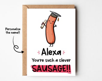 Personalised Graduation Card | Congratulations Card | Exam Result Card | Clever Sausage Card | University Congratulations | Degree Card