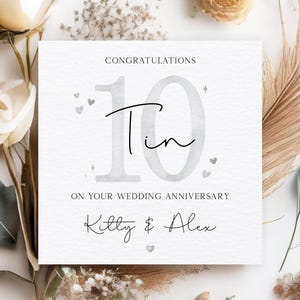 Carte d'anniversaire personnalisée en étain, carte de 10e anniversaire de mariage, carte personnalisée de dixième anniversaire, carte de 10e anniversaire d'amis
