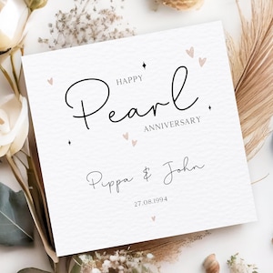 Carte d'anniversaire perle personnalisée, carte 30e anniversaire de mariage, carte anniversaire 30 ans personnalisée, carte 30e anniversaire