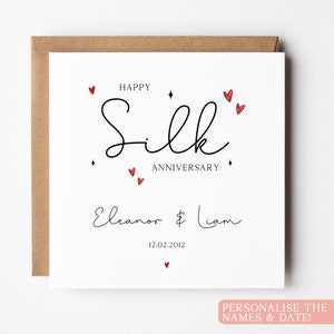 Carte d'anniversaire de mariage personnalisée en soie, 12e anniversaire de mariage, carte de 12 ans de mariage personnalisée, carte de 12e anniversaire d'amis