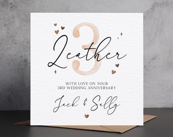 Personalized 3rd Anniversary Card, 3 Years Married, Leather Wedding Anniversary