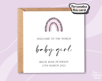 Personalised New Baby Girl Card, Personalised Congratulations Card, Baby Girl Card, Welcome To The World, Name Card, Welcome To The World