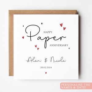 Carte d'anniversaire en papier personnalisée, carte de 1er anniversaire de mariage, carte de premier anniversaire de mariage personnalisée, carte d'anniversaire d'un ami personnalisée