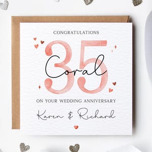 Carte d'anniversaire corail personnalisée, carte d'anniversaire de mariage 35 ans, carte d'anniversaire de mariage personnalisée 35 ans, cadeau d'anniversaire de corail, 35 ans de mariage