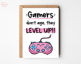 Gamer Birthday Card, Gaming Birthday Card, Level Up Birthday Card, Nerd Birthday Card, Pink Birthday Card For Teenage Girl, Girl Gaming Gift