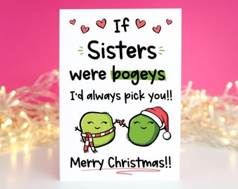 Bogey Sister Christmas Card, Funny Christmas Card For Sisters, Silly Sister Christmas Card, Kid Sister Card, Eco Friendly Card, Plastic Free