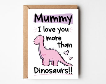 Mummy Dinosaur Card | Dinosaur Mother's Day | Cute Dinosaur Card | Mothers Day Card | Mum Birthday Card | I Love You More Than Dinosaurs