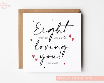 Personalised Eighth Anniversary Card, 8 Years Loving You Card, 8th Anniversary Card, Boyfriend 8th Anniversary, Girlfriend 8th Anniversary