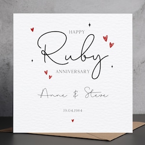 Personalised Ruby Anniversary Card, 40th Wedding Anniversary Card, Custom Forty Year Anniversary Card, 40th Anniversary Card