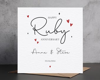 Personalised Ruby Anniversary Card, 40th Wedding Anniversary Card, Custom Forty Year Anniversary Card, 40th Anniversary Card
