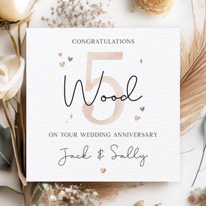 Personalised Wood Anniversary Card, 5th Wedding Anniversary Card, Personalised Fifth Anniversary Card, Friends 5th Anniversary Card