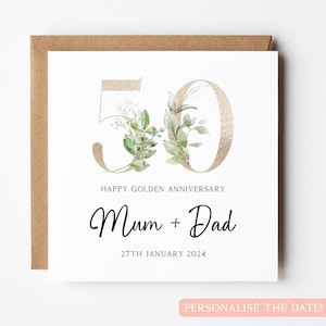 Carte d'anniversaire en or pour papa et maman, carte du 50e anniversaire des parents, carte du 50e anniversaire, carte d'anniversaire personnalisée pour les parents