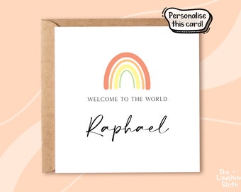 Personalised Rainbow New Baby Card, Personalised Congratulations Card, Rainbow Baby Card, Welcome To The World, Baby Name Card