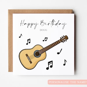 Carte d'anniversaire personnalisée guitare, carte d'anniversaire musicien, carte guitare, carte d'anniversaire guitare acoustique, carte d'anniversaire mélomane, carte guitare