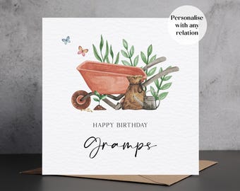 Gramps Gardening Birthday Card, Worlds Best Gramps Birthday Card, Wheel Barrow Gramps Birthday Card, Card For Gramps, Happy Birthday Gramps