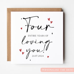 Carte personnalisée de quatrième anniversaire, carte de 4 ans de t'aimer, carte de 4e anniversaire, 4e anniversaire de petit ami, 4e anniversaire de petite amie