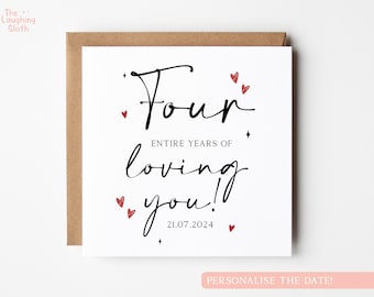 Personalised Fourth Anniversary Card, 4 Years Loving You Card, 4th Anniversary Card, Boyfriend 4th Anniversary, Girlfriend 4th Anniversary