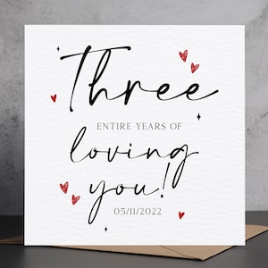 Personalised Third Anniversary Card, 3 Years Loving You Card, 3rd Anniversary Card, Boyfriend 3rd Anniversary, Girlfriend 3rd Anniversary