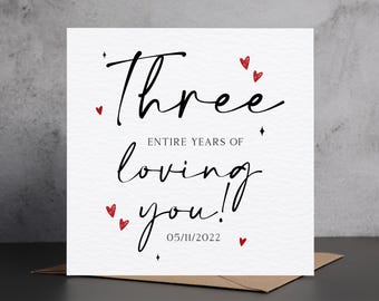 Personalised Third Anniversary Card, 3 Years Loving You Card, 3rd Anniversary Card, Boyfriend 3rd Anniversary, Girlfriend 3rd Anniversary