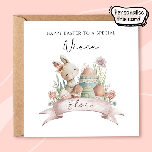 Personalised Special Niece Easter Card, Personalised Easter Card, Baby Girl Rabbit Easter Card, Cute Niece Easter Card, Niece First Easter