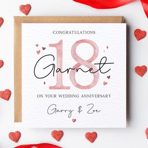 Carte d'anniversaire personnalisée grenat, carte d'anniversaire de mariage 18e, carte d'anniversaire de 18 ans personnalisée, carte de 18e anniversaire