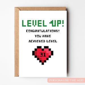 Personalised Level Up Birthday Card, Level Up Card, Retro Gaming Card, Gamer Birthday Card, Gamer Card, Geek Birthday, Nerd Birthday card image 1