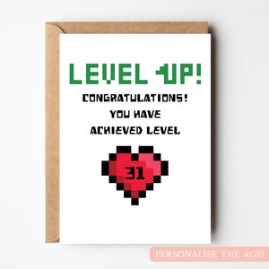 Personalised Level Up Birthday Card, Level Up Card, Retro Gaming Card, Gamer Birthday Card, Gamer Card, Geek Birthday, Nerd Birthday card