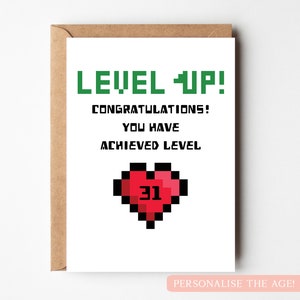 Personalised Level Up Birthday Card, Level Up Card, Retro Gaming Card, Gamer Birthday Card, Gamer Card, Geek Birthday, Nerd Birthday card image 1