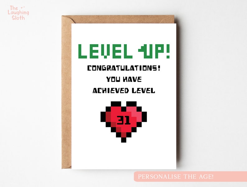 Personalised Level Up Birthday Card, Level Up Card, Retro Gaming Card, Gamer Birthday Card, Gamer Card, Geek Birthday, Nerd Birthday card image 1
