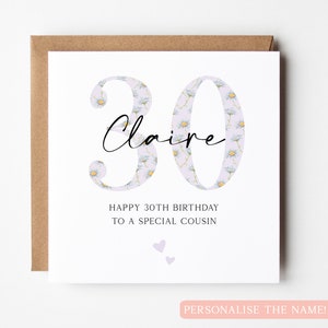 Carte 30e anniversaire pour cousine, carte 30e anniversaire cousine personnalisée, carte d'anniversaire marguerite, anniversaire spéciale cousine, carte cousine fleur