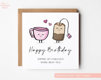Personalised Work Bestie Birthday Card, Work Best Tea, Best Friend Birthday Card, Colleague Birthday Card, Work Friend Card, Work Wife Card