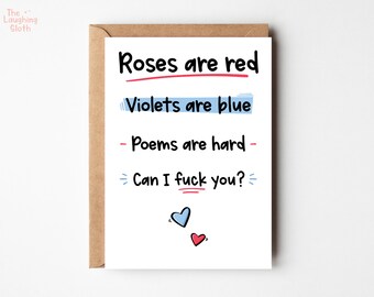 Adult Poem Valentines Card | Sweary Valentine's Card | Rude Card | Naughty Boyfriend Card | Dirty Valentine Card | Roses Are Red Poem