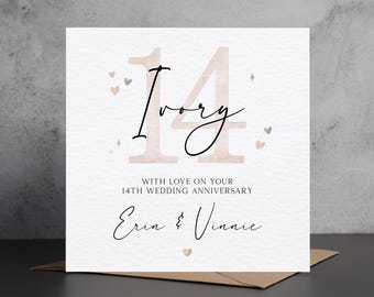 Personalised Ivory Anniversary Card, 14th Wedding Anniversary Card, Personalised Fourteen Year Anniversary Card, 14th Anniversary Card