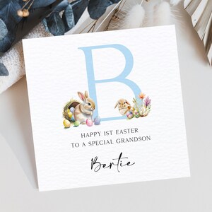 Première carte de Pâques personnalisée de petit-fils, carte de Pâques personnalisée, carte de Pâques de petit garçon et lapin, carte de Pâques de petit-fils, première carte de Pâques de petit-fils