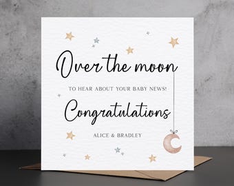 Personalised Pregnancy Congratulations Card, Over The Moon Card, Congrats New Parents Card, Pregnancy Announcement Card, New Baby Card