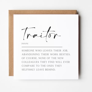 Carte traître drôle nouvel emploi, carte Bestie de travail, carte de départ d'un ami de travail, carte de nouvel emploi bonne chance, carte de traître signifiant nouvel emploi, carte de femme de travail