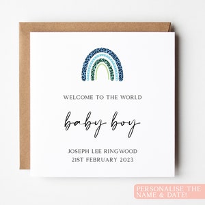Carte personnalisée de bébé garçon, carte de félicitations personnalisée, carte de bébé garçon, carte de bébé garçon bienvenue dans le monde, nom et date de naissance