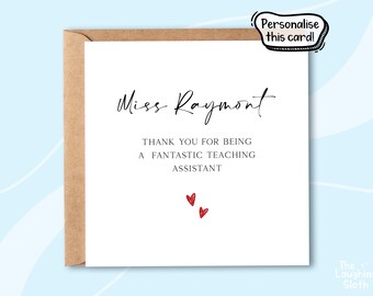 Personalised Incredible Teaching Assistant Card, Personalised Thank You Card, Teacher Thank You Card, Personalised Card For Teacher