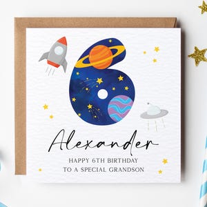 Carte personnalisée de 6e anniversaire de petit-fils, carte d'anniversaire espace petit-fils, carte d'anniversaire spéciale petit-fils, carte personnalisée de 6e anniversaire de garçons