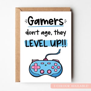 Carte d'anniversaire de joueur, carte d'anniversaire de jeu, carte d'anniversaire de niveau supérieur, carte d'anniversaire de ballot, carte d'anniversaire bleue pour adolescent, cadeau de jeu pour garçons