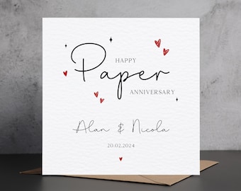 Personalised Paper Anniversary Card, 1st Wedding Anniversary Card, Personalised First Anniversary Card, Personalised Friend Anniversary Card