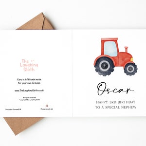 Personalised Red Tractor Birthday Card, Personalised Farm Birthday Card, Red Tractor Card, Tractor Birthday, Farm Theme Kids Birthday Card image 2