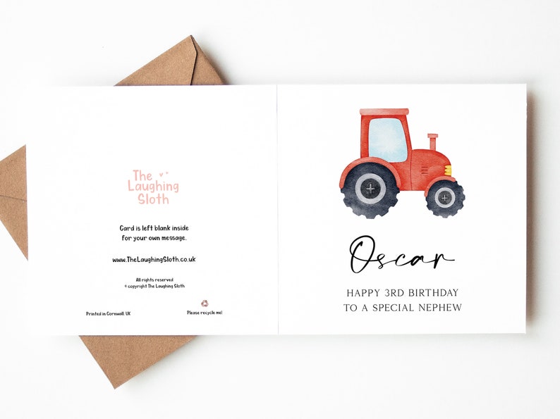 Personalised Red Tractor Birthday Card, Personalised Farm Birthday Card, Red Tractor Card, Tractor Birthday, Farm Theme Kids Birthday Card image 2