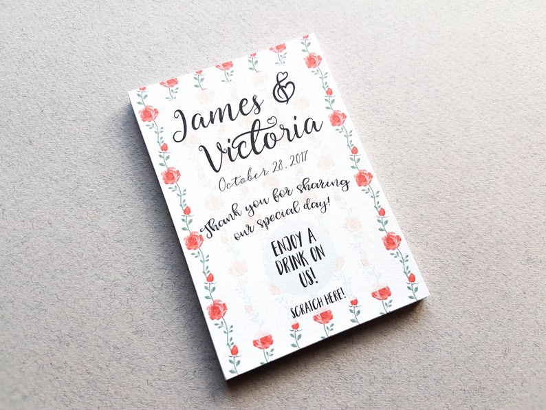 wedding favour scratch off cards free drink cards wedding