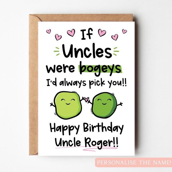 Bogey Uncle Birthday Card, Funny Birthday Card For Uncle, Silly Uncle Birthday Card, Personalised Uncle Birthday Card, Birthday Card For Men
